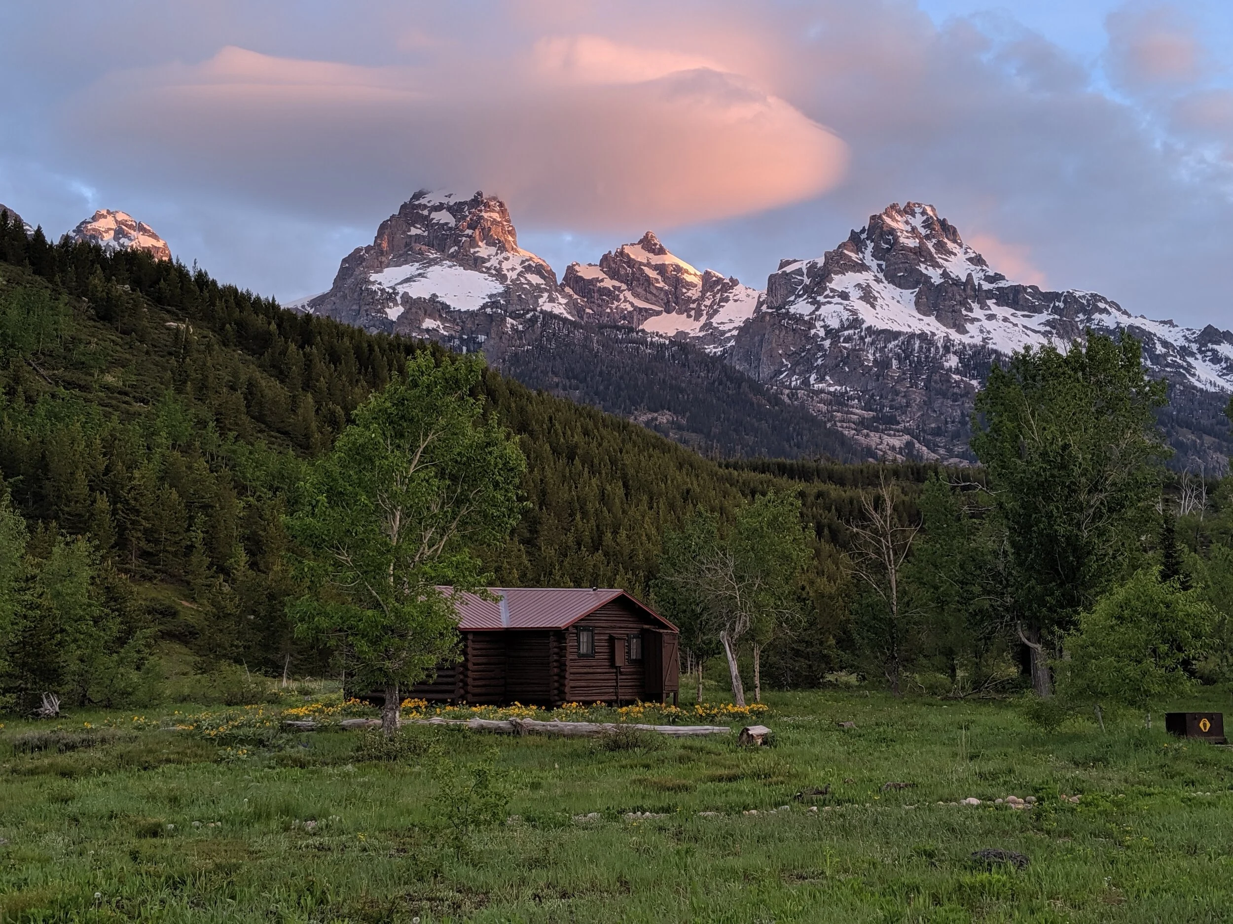  Lenticular cloud at dawn over Climbers’ Ranch at the foot of the Tetons 